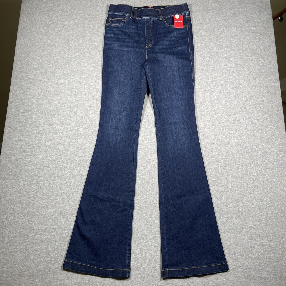 NWT Spanx Jeans Womens M Tall Blue Denim Flared High Rise Slimming Shaping
